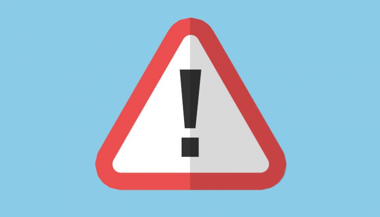 Grafika przestawia biało-czerwony trójkąt z wykrzyknikiem.